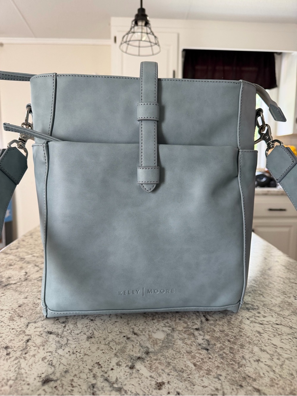 Kelly Moore Dusty Blue Leather Crossbody Tote